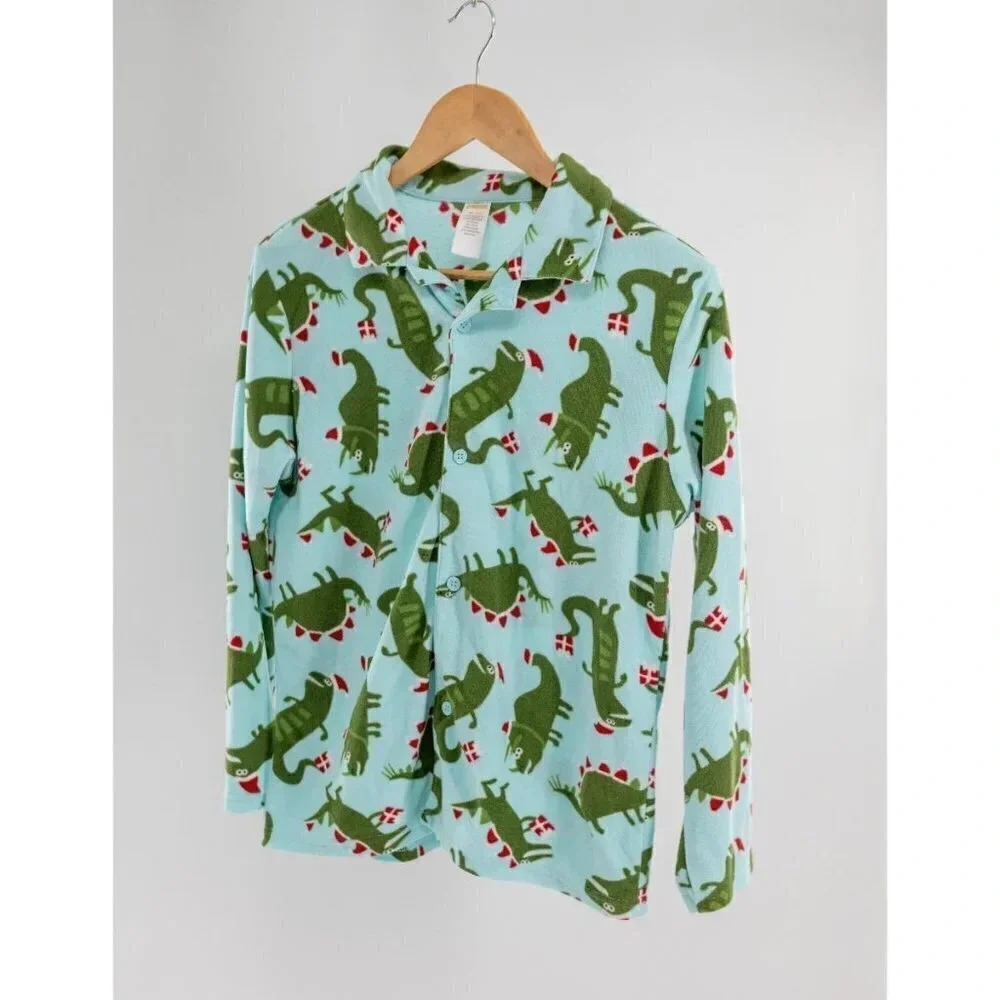 COPY - Gymboree 2 pc Christmas Dinosaur fleece PJ's Green & Red | XL (14)